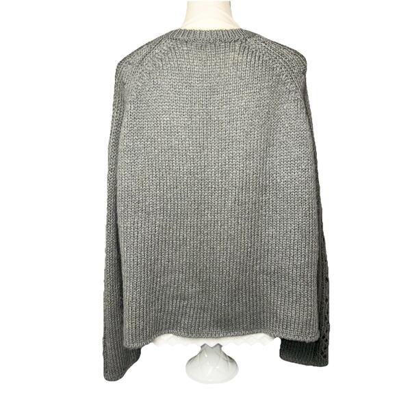 Wooden Ships Mohair Wool Sweater M/L Relax Grey Open Knit Braid Long Sleeve Boxy - Picture 3 of 5